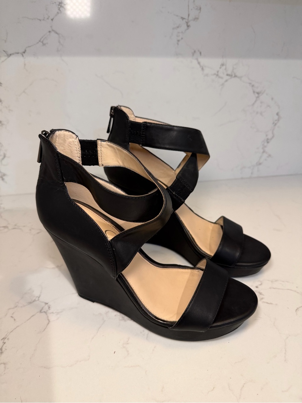 Jessica Simpson - Black Women's Wedge Sandals - Stylish Strappy Platform